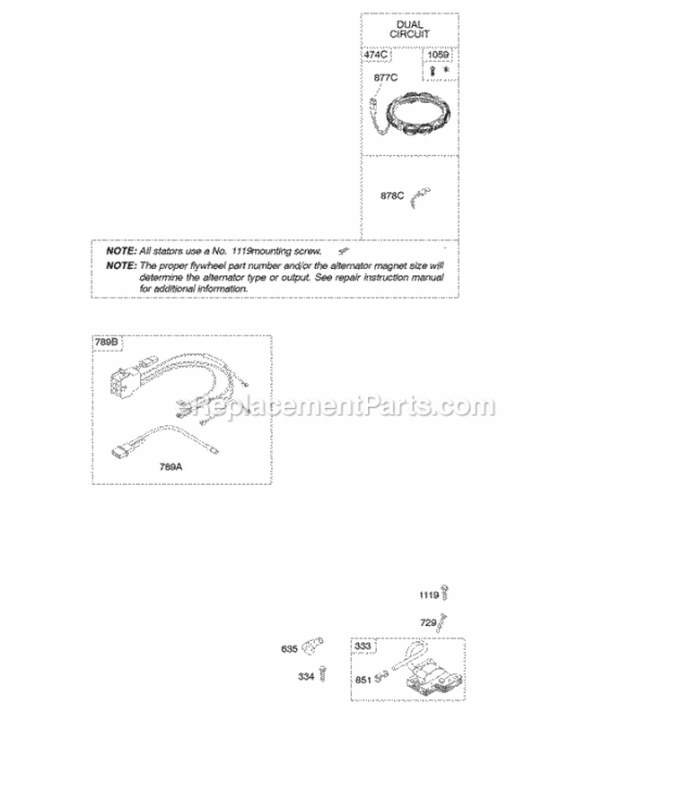 Alternator Ignition Diagram and Parts List for 403677-0343-E1  Briggs and Stratton Engine